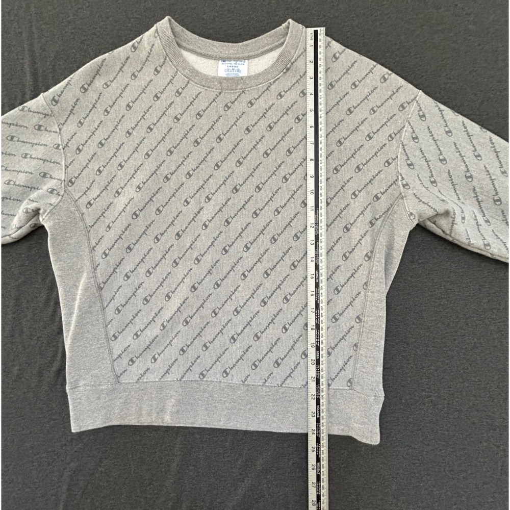 Champion Reverse Weave Womens Large Gray Allover Script Logo Crewneck Sweatshirt - Picture 9 of 11
